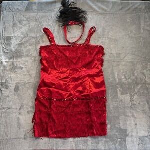 Gatsby 1920s Inspired‎ Flapper Dress Costume Red Sequins Feather Head Band Large